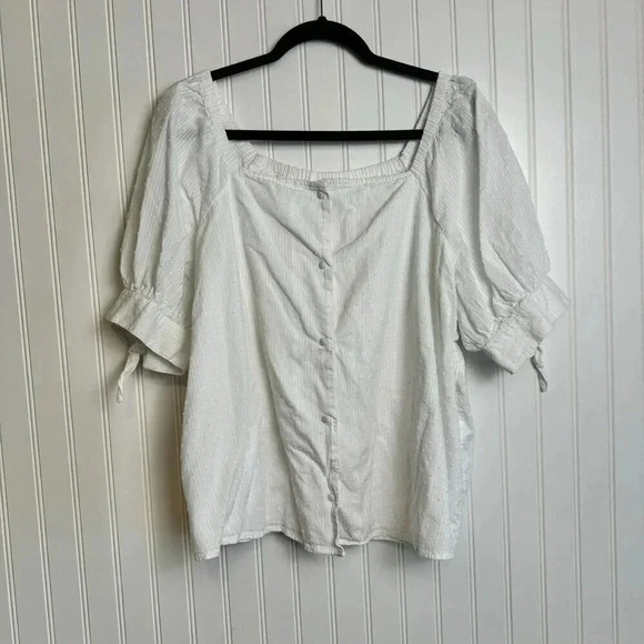 Lauren Conrad White Swiss Dot Puff Sleeve Square Neck Blouse XXL F3 - Picture 2 of 7
